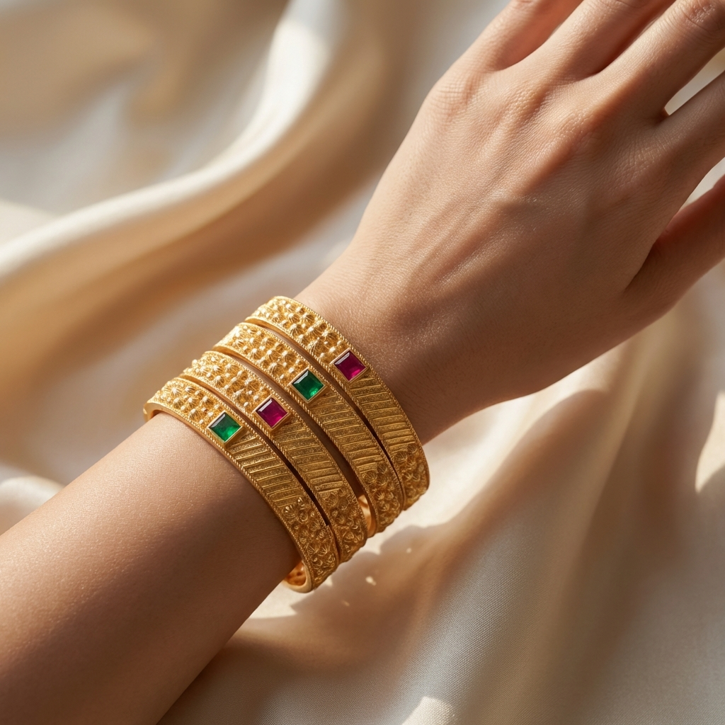 Heritage Square Stone Kada With Micro Gold Plating Pack Of 4 Pis