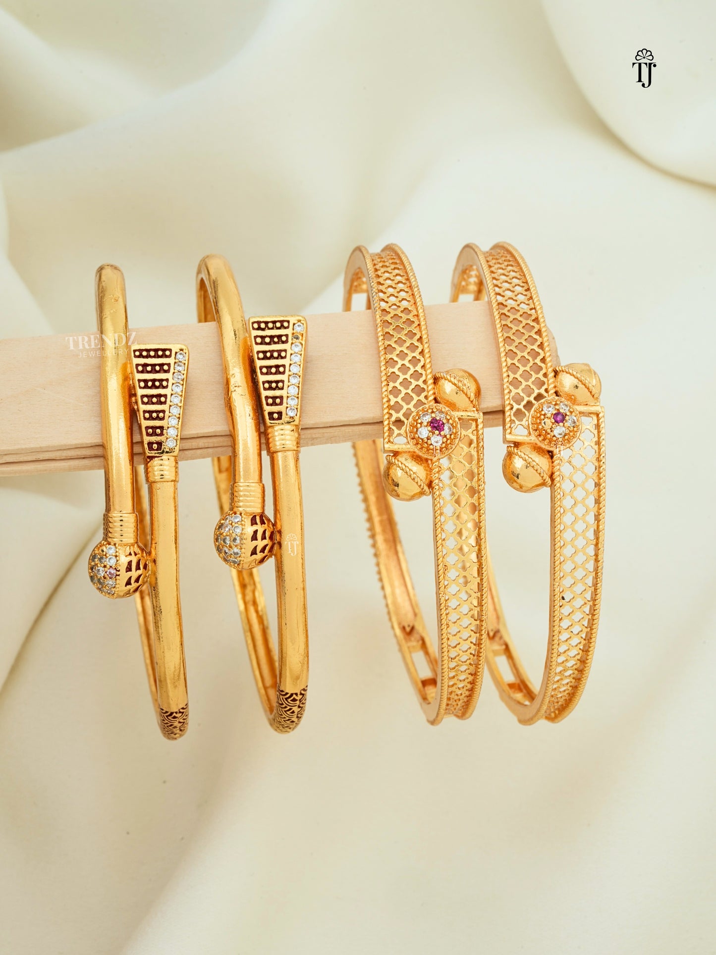 High Gold Finish Bangles Combo of 2 Pair | Broad AD Ball & Stylish AD Diamond Bangles