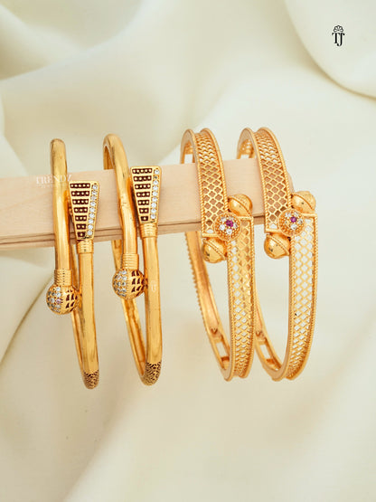 High Gold Finish Bangles Combo of 2 Pair | Broad AD Ball & Stylish AD Diamond Bangles