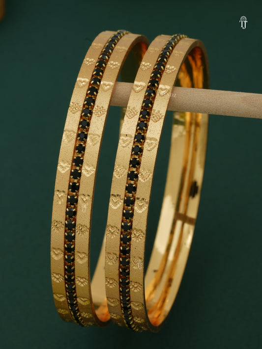 Indian Fashion Bangles | Black Diamond Heart-Shape CNC Design Set