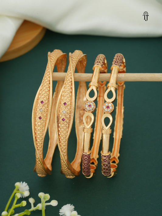 Latest Brass Bangles Set Combo | Trendy Design with AD Diamonds & Meena Work (4 Bangles)