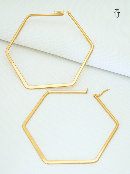 Latest Design of Gold Earrings | 18K Gold Plated Hexagon Earrings 2026
