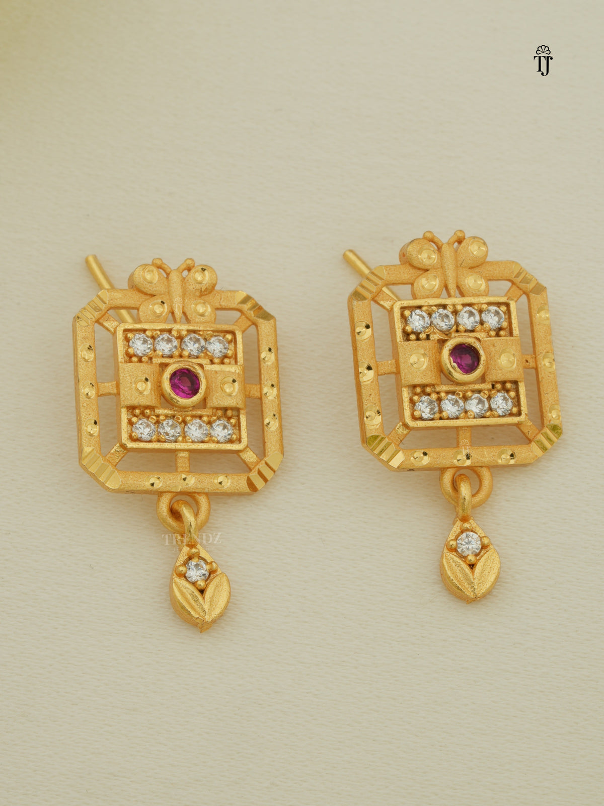 Latest Gold Earrings for Women | Square Shape & Butterfly Brass Earrings with AD Diamonds