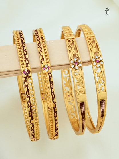 Lightweight Bangles for Girls Set of 2 Pair | Designer Red -White Diamond & Flower Design Bangles