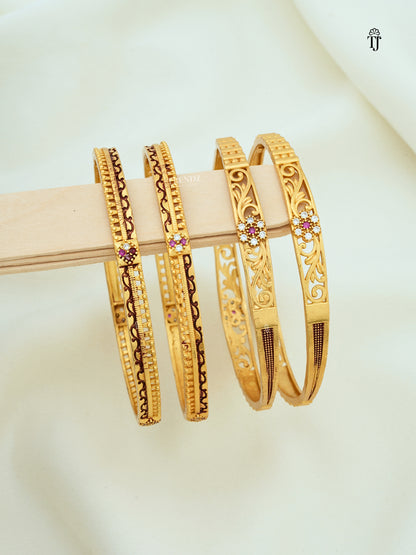 Lightweight Bangles for Girls Set of 2 Pair | Designer Red -White Diamond & Flower Design Bangles