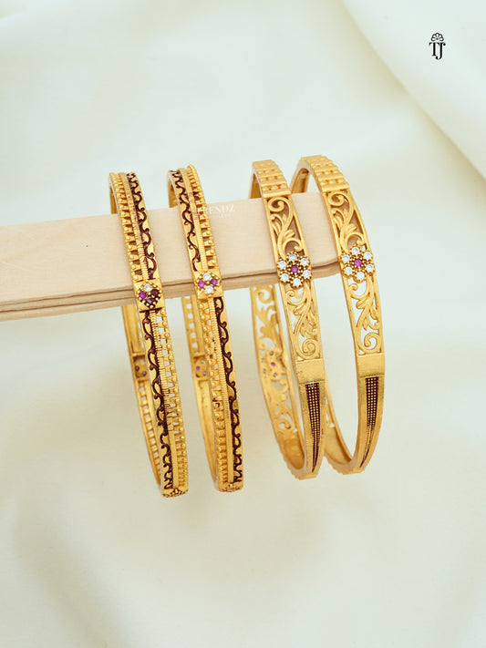 Lightweight Bangles for Girls Set of 2 Pair | Designer Red -White Diamond & Flower Design Bangles
