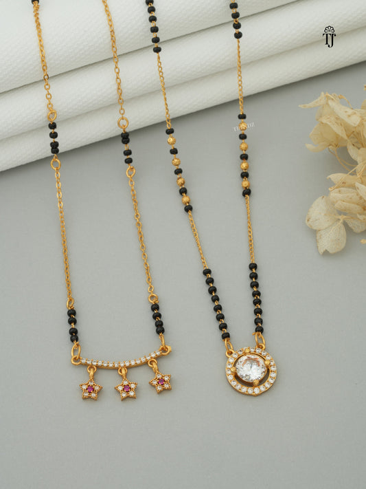 Lightweight Gold Plated Mangalsutra for Office | Star & Round AD Diamond Design (2 Mangalsutra)