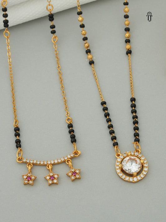 Lightweight Gold Plated Mangalsutra for Office | Star & Round AD Diamond Design (2 Mangalsutra)