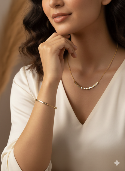 Micro Gold Plated Dual-Tone Beaded Chain & Bracelet Set