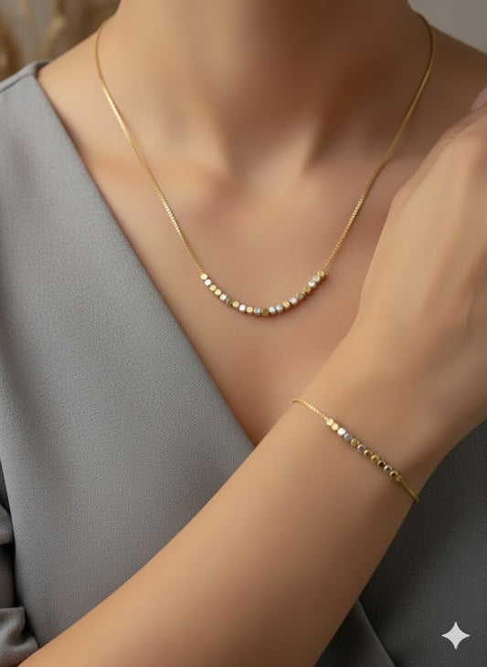 Micro Gold Plated Dual-Tone Beaded Chain & Bracelet Set