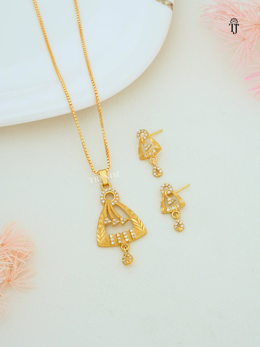 Micro Gold Plated Pendant Set | AD Stone Designer Pendant & Earrings for Women
