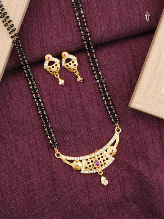 Modern Mangalsutra Designs for Women | Matching Earrings, Black Beads & AD Diamond