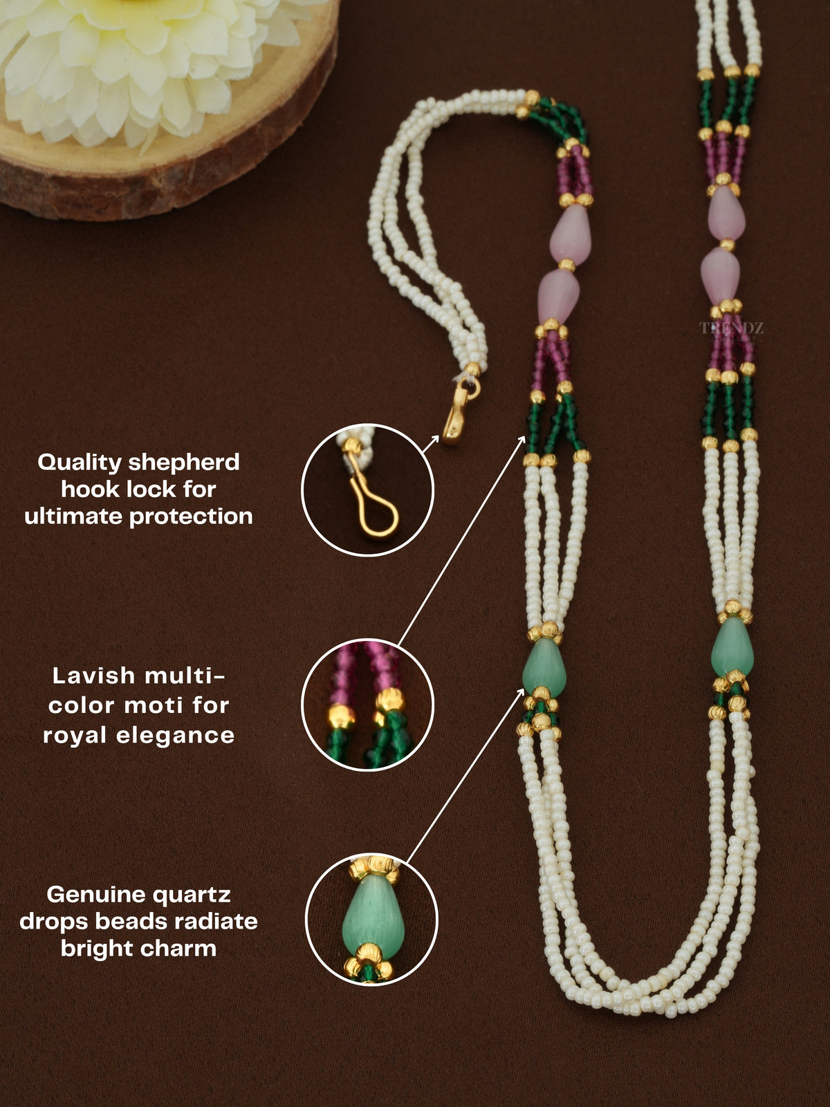 Multicolor Beads Pearl Necklace Price | Buy Beautiful Multi-Color Moti Mala with Quartz Drop Beads