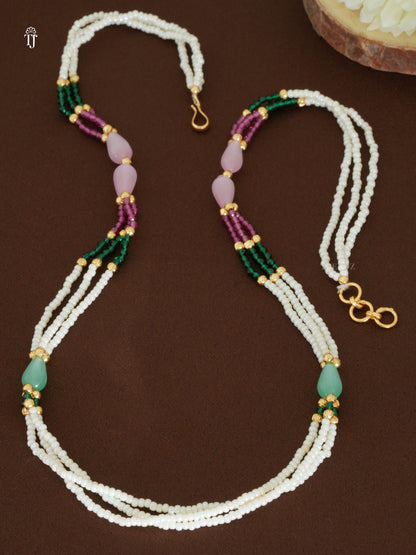 Multicolor Beads Pearl Necklace Price | Buy Beautiful Multi-Color Moti Mala with Quartz Drop Beads