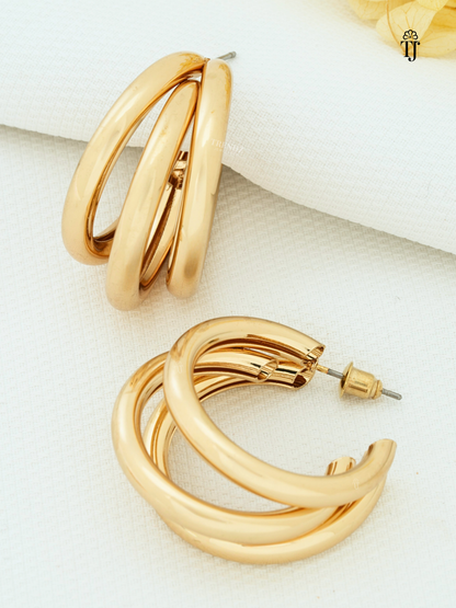 New Design Earrings Artificial | Triple Hook 18k Gold Plated Earrings