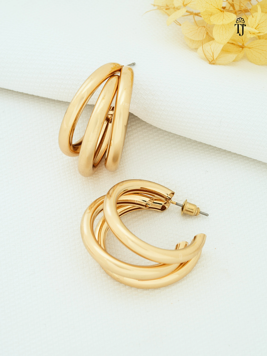 New Design Earrings Artificial | Triple Hook 18k Gold Plated Earrings