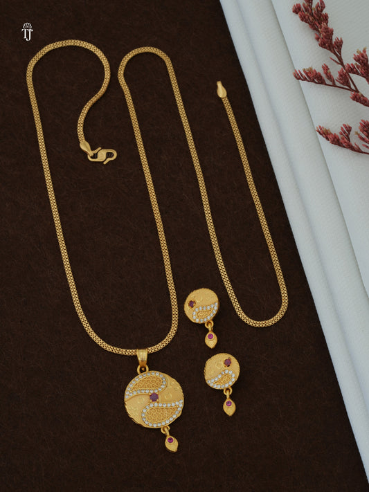 New Pendant Design for Girl | Gold-Plated Designer Pendant & Earrings (1 Set)