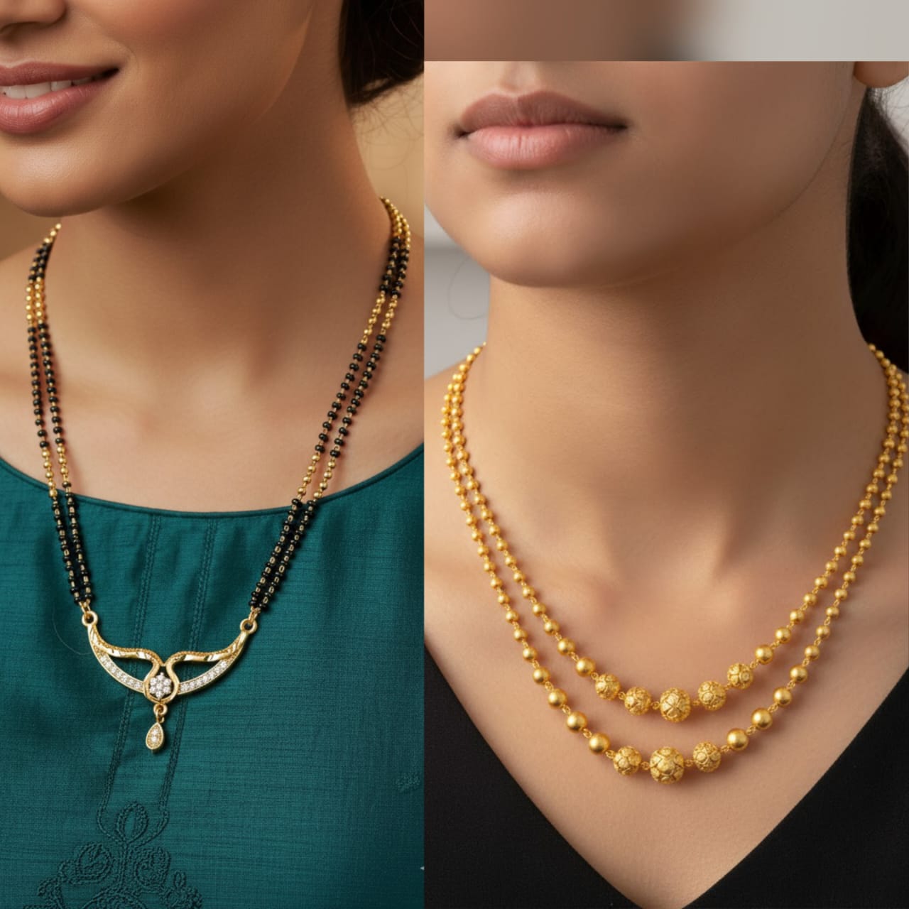 Offer Buy 1 Get 1 free : Buy 1 Micro Gold Plated Mangalsutra Get 1 Two Layer Mala Free