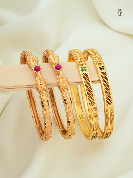 Oxidized Daily Wear Bangles Combo of 2 Pair | Elephant Design & Oxidised AD Diamond Bangles