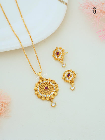 Pendant Necklaces For Women | Traditional Round Ruby & AD Diamond Design