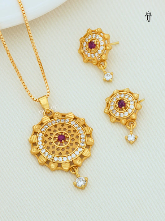 Pendant Necklaces For Women | Traditional Round Ruby & AD Diamond Design