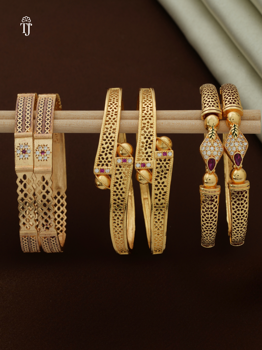 Premium Artificial Brass Bangles | Stylish Bangles for Daily Wear | Combo Set of 6 Pcs (3 Pairs)
