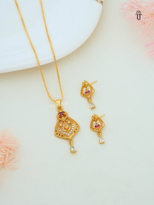 Premium Artificial Pendant Set | Unique AD Diamond & Ruby Stone Necklace Set