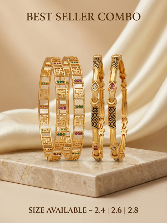 Premium Gold Finish Bangle Combo Pack of 2 Pair (4 Pis)