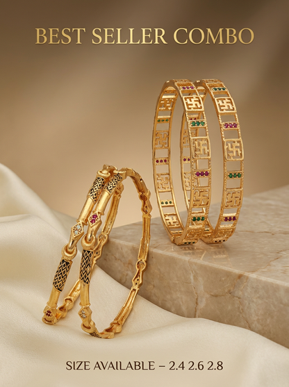 Premium Gold Finish Bangle Combo Pack of 2 Pair (4 Pis)