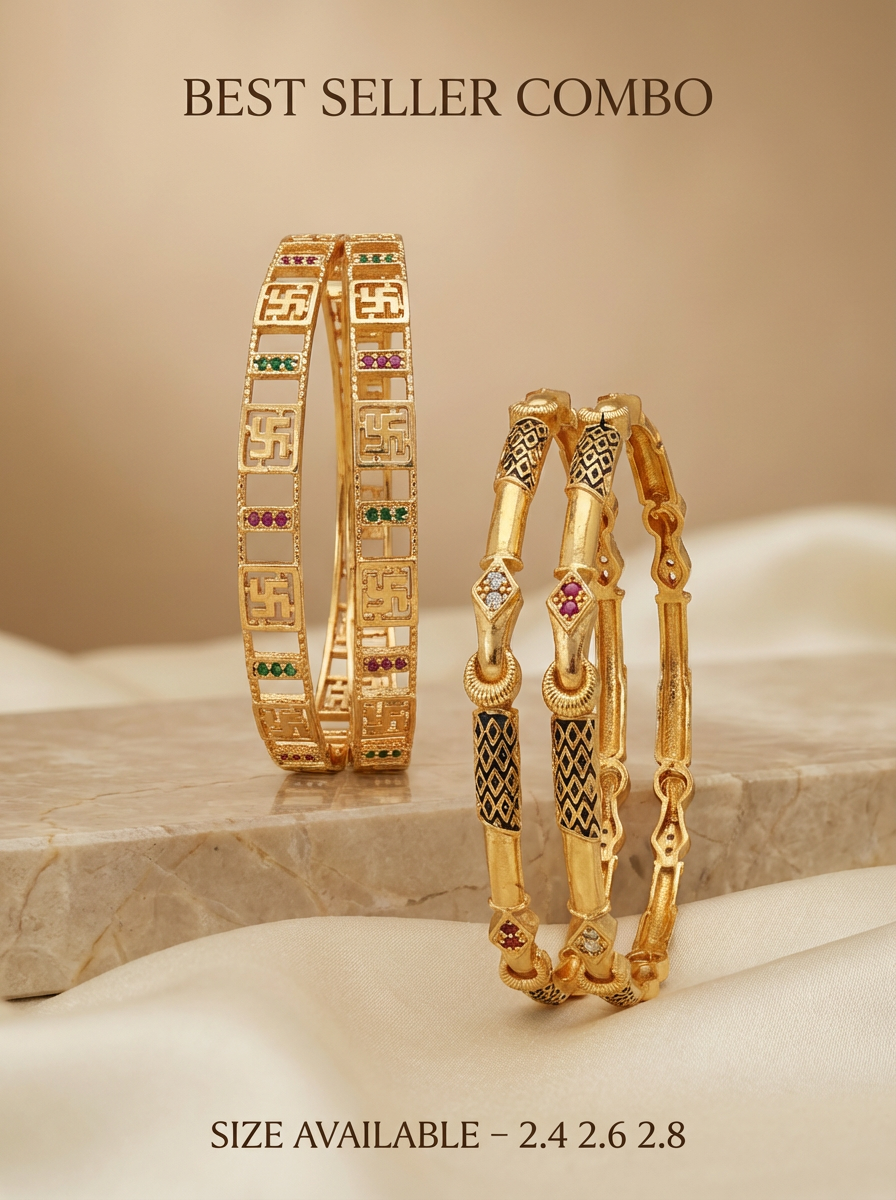 Premium Gold Finish Bangle Combo Pack of 2 Pair (4 Pis)