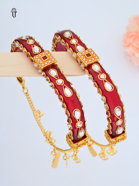 Premium Red Bangle Bracelet for Ladies | Beautiful Stone Design with Heart and Chain