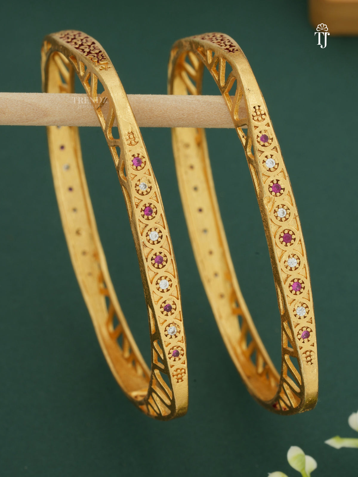 Beautiful Square Shape Bangles With AD Stone With Micro Gold pack of 2 Pieces ( 1 pair )