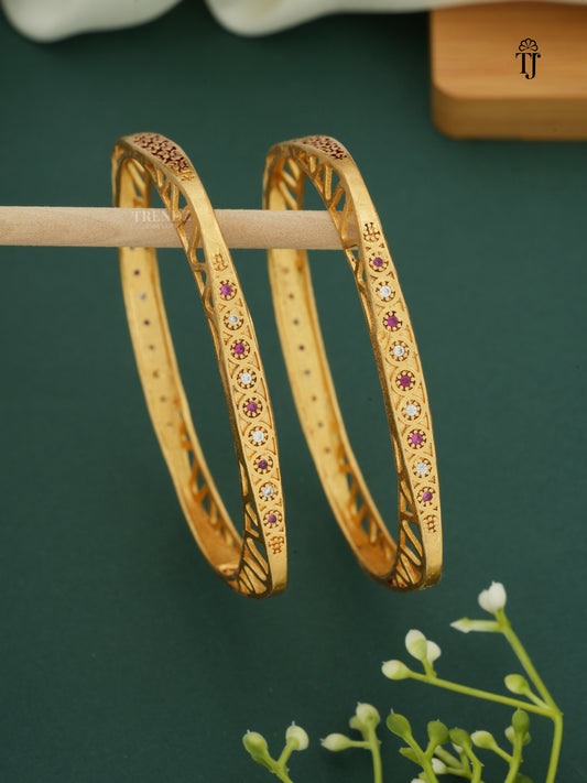 Beautiful Square Shape Bangles With AD Stone With Micro Gold pack of 2 Pieces ( 1 pair )