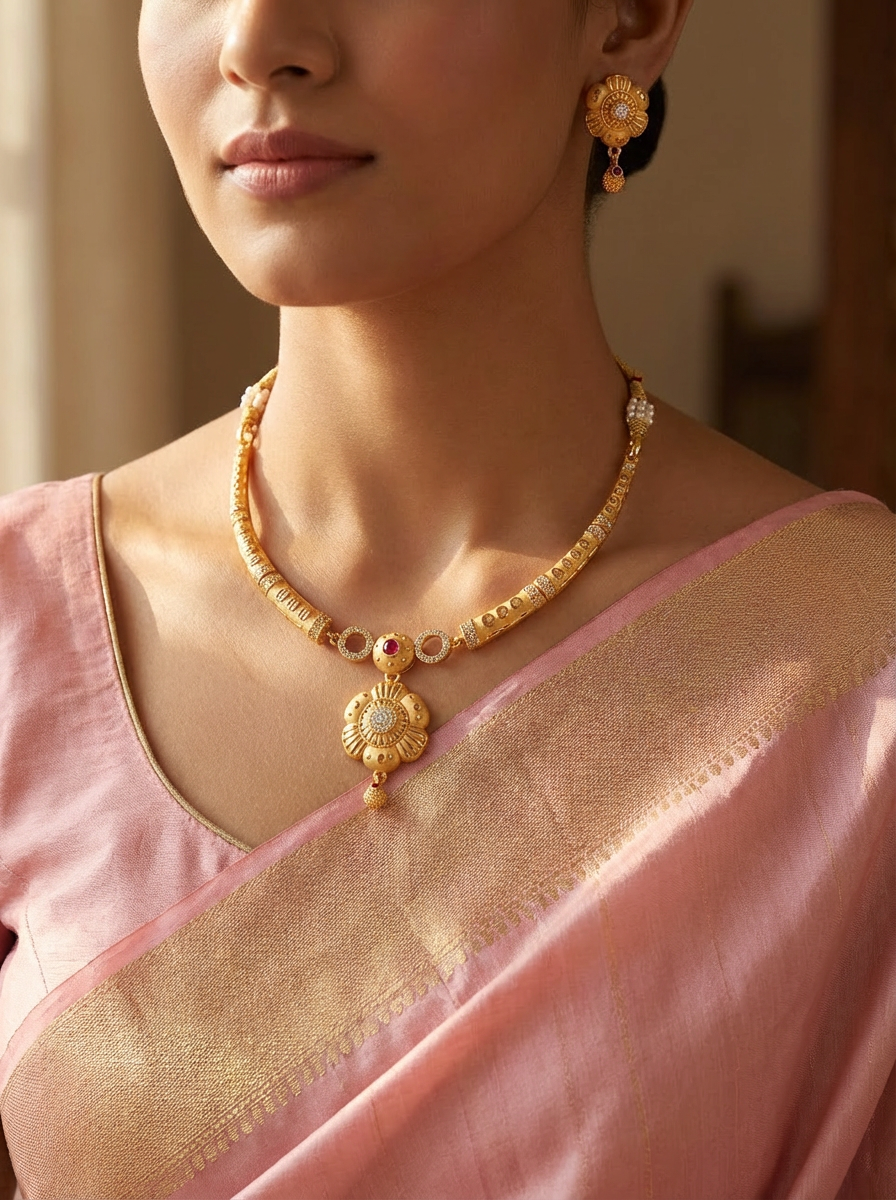 Real Gold Replika Hansadi Set With 1 Gram Real Gold Finish