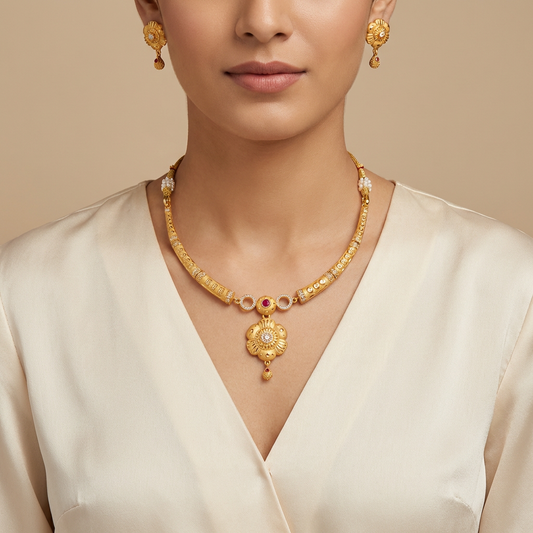 Real Gold Replika Hansadi Set With 1 Gram Real Gold Finish