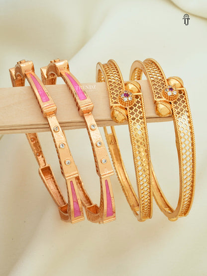 Rose Gold Daily Wear Bangles Combo of 2 Pair | Meenakari & AD Ball Design Bangles