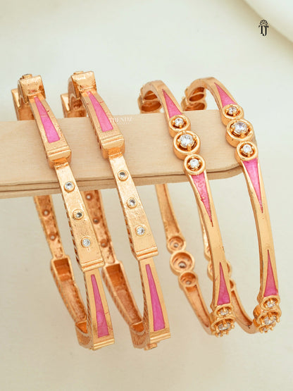 Rose Gold Daily Wear Bangles Set of 2 Pair | Premium Designer & Slim Pattern Bangles