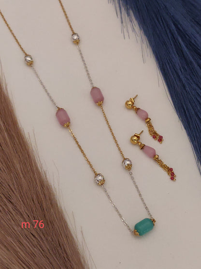 Stylish Silver-Gold Mala With Earrings With Micro Gold