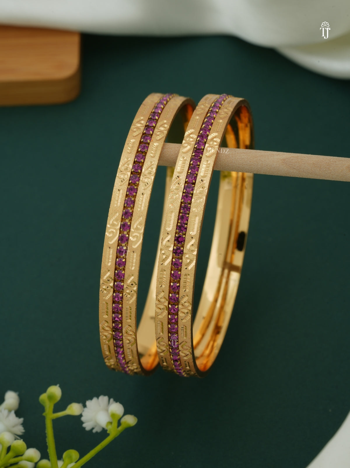 Traditional CNC Bangles Set | Pink Diamond Bangles with Rare Shape Design