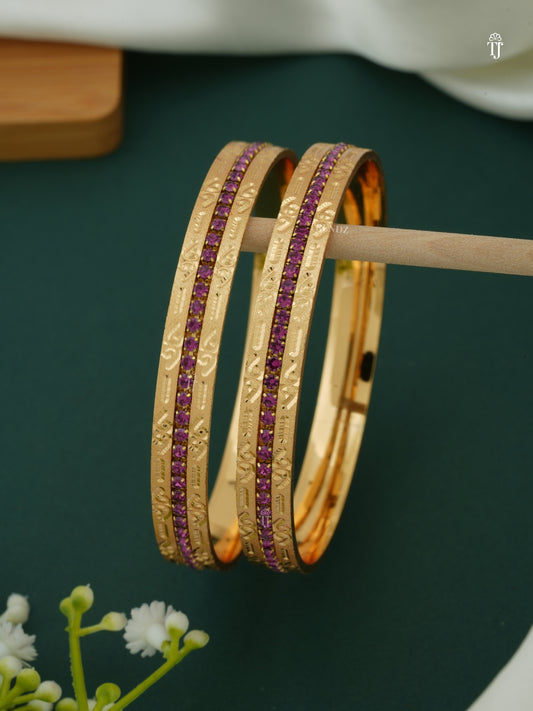 Traditional CNC Bangles Set | Pink Diamond Bangles with Rare Shape Design