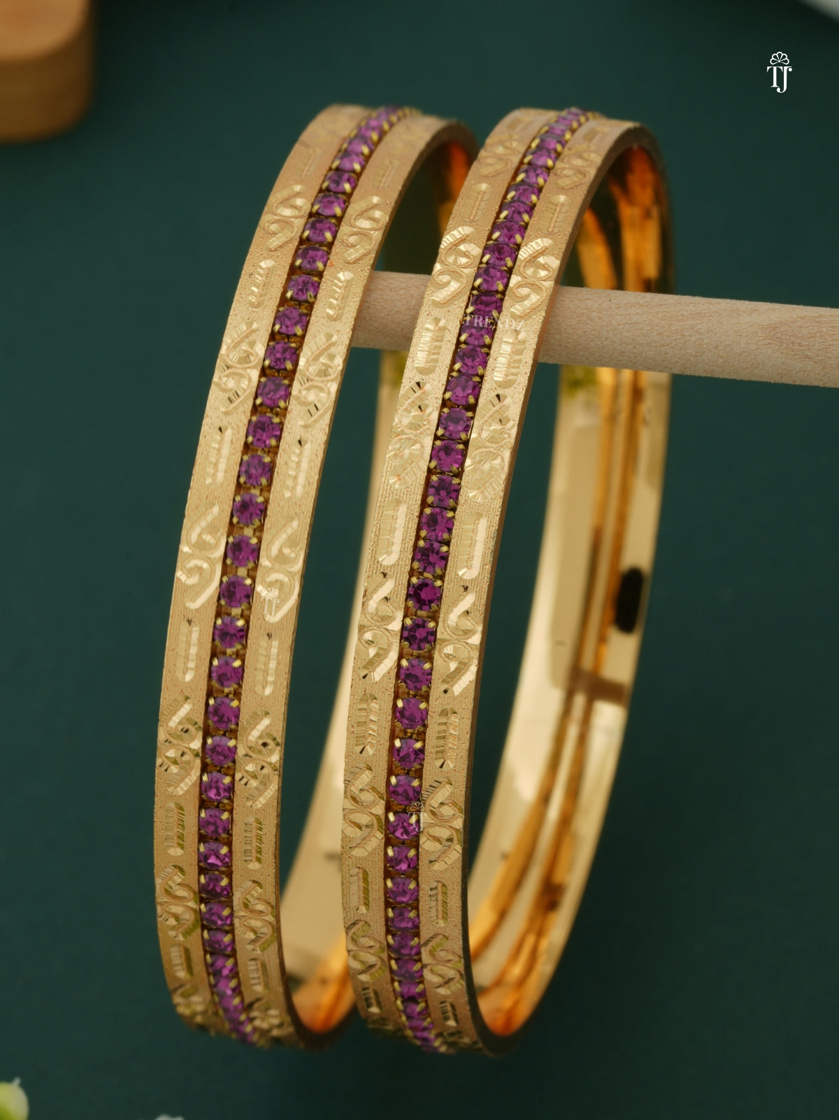 Traditional CNC Bangles Set | Pink Diamond Bangles with Rare Shape Design