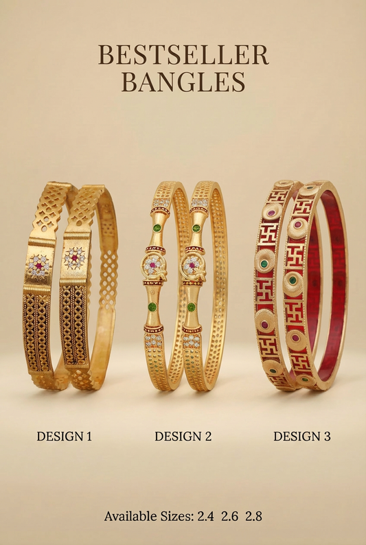 Traditional Gold Plated Designer Bangles Pack of 3 Pair