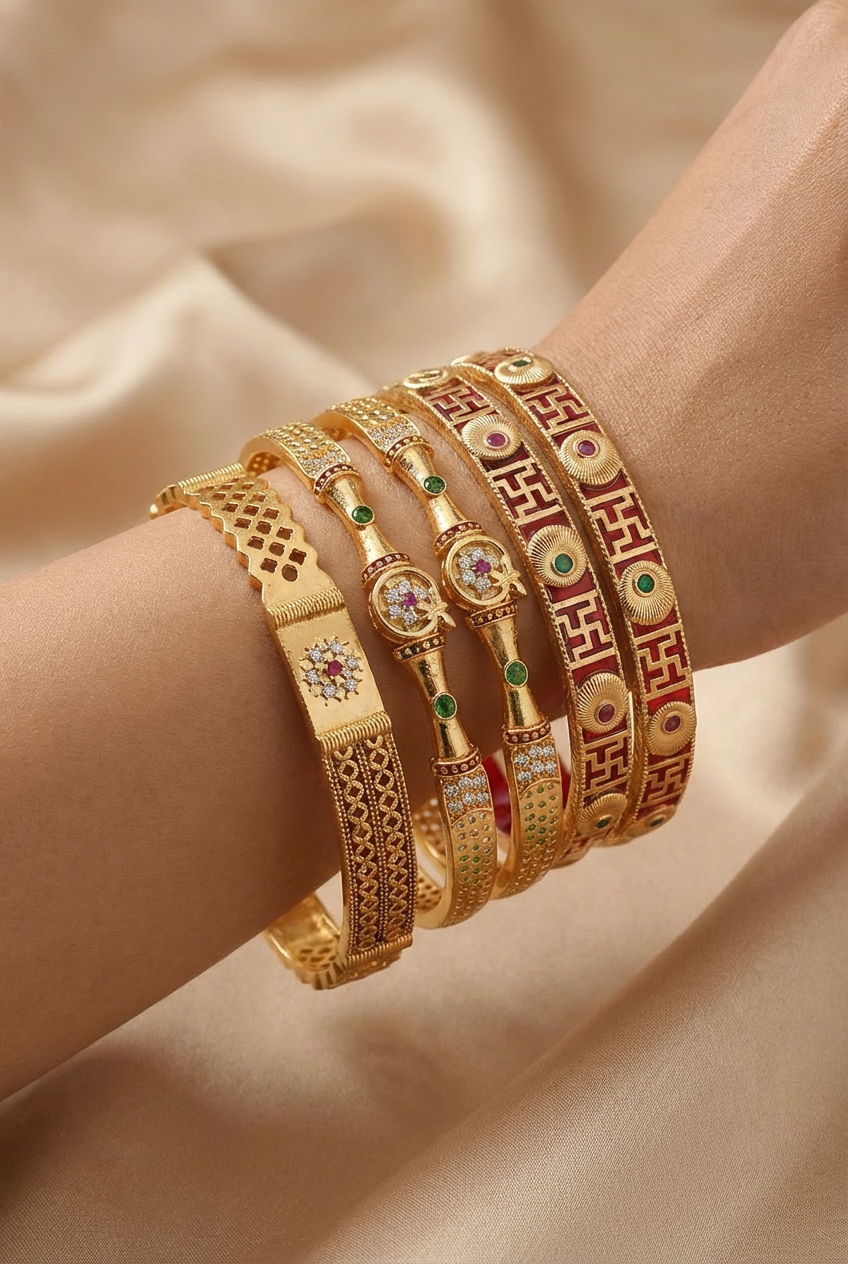 Traditional Gold Plated Designer Bangles Pack of 3 Pair