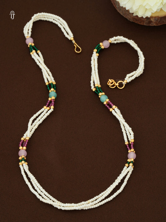 Traditional Pearl Mala Necklace | Multi-Color Moti Mala with Bold Pearls & Shepherd Hook