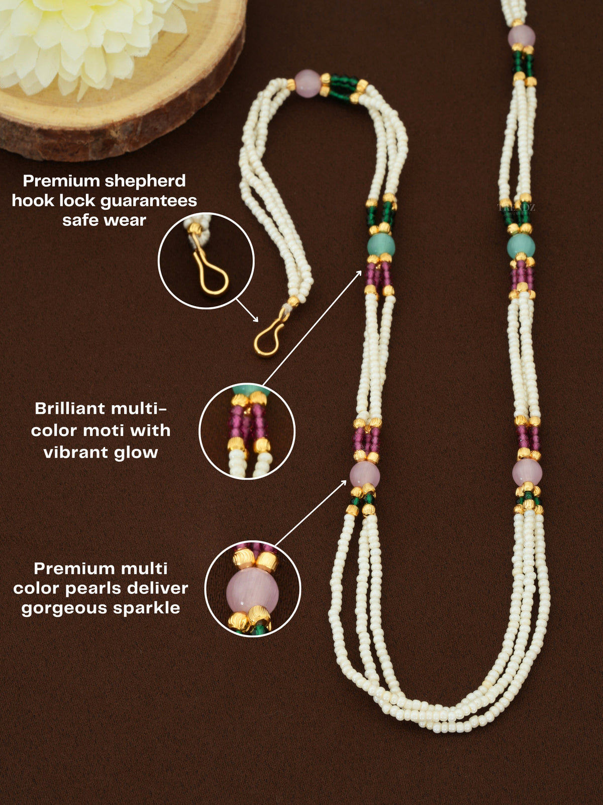 Traditional Pearl Mala Necklace | Multi-Color Moti Mala with Bold Pearls & Shepherd Hook