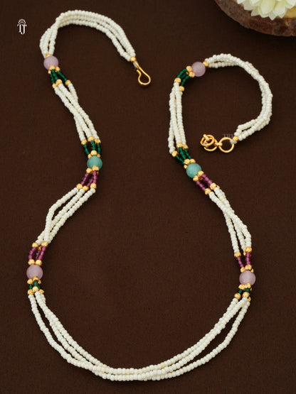 Traditional Pearl Mala Necklace | Multi-Color Moti Mala with Bold Pearls & Shepherd Hook