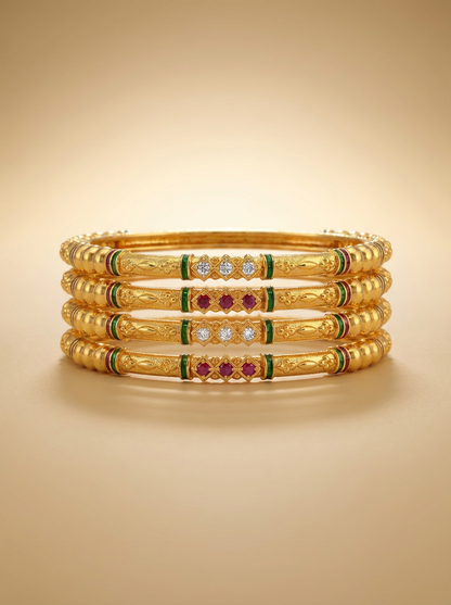Traditional Ruby Diamond Finish Bangle Set of 4 Pis