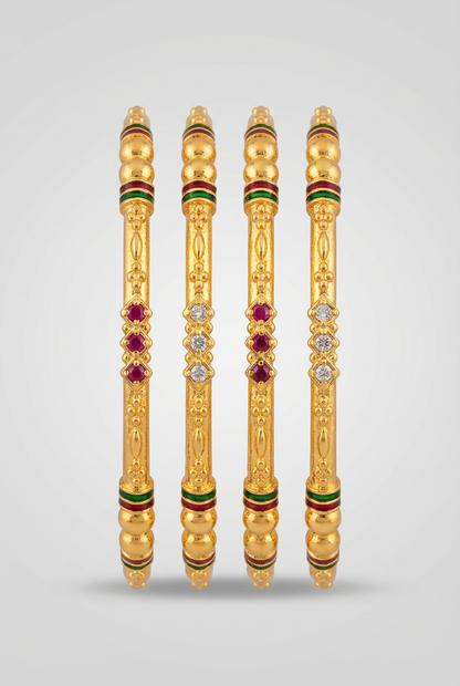 Traditional Ruby Diamond Finish Bangle Set of 4 Pis