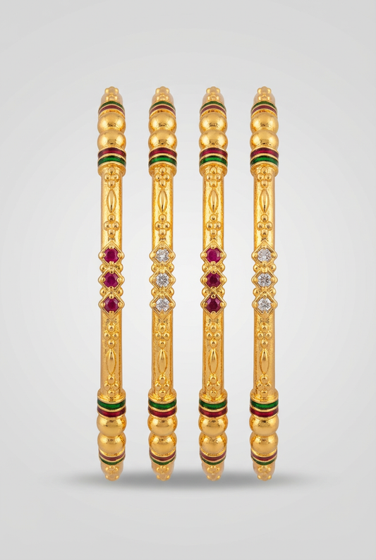 Traditional Ruby Diamond Finish Bangle Set of 4 Pis