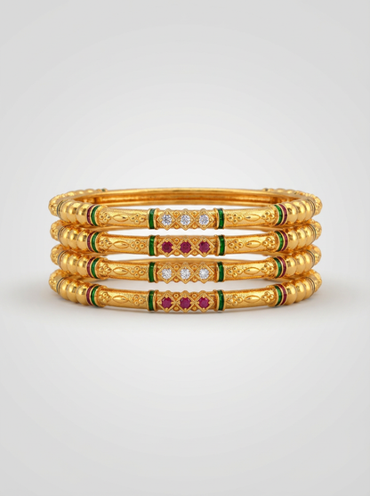 Traditional Ruby Diamond Finish Bangle Set of 4 Pis